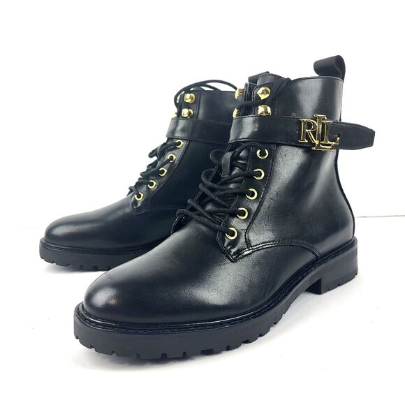 Ralph Lauren Elridge Women’s Leather Lace-up Black Boots Size 5.5 - Picture 1 of 13